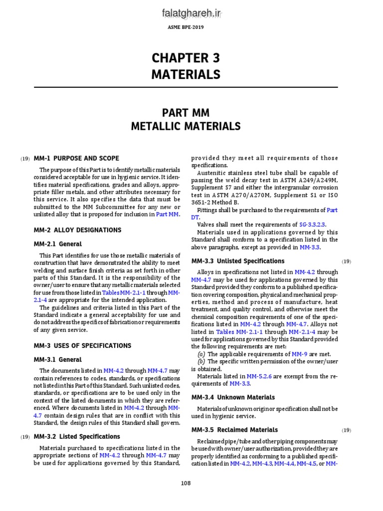 ASME BPE 2019 Metallic Materials Guide | PDF | Stainless Steel | Pipe ...