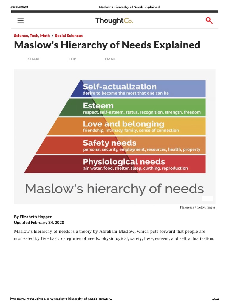 Maslow's Hierarchy of Needs Explained | PDF | Self Esteem | Psychology