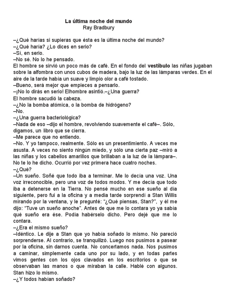 La Última Noche Del Mundo | PDF | Cuentos