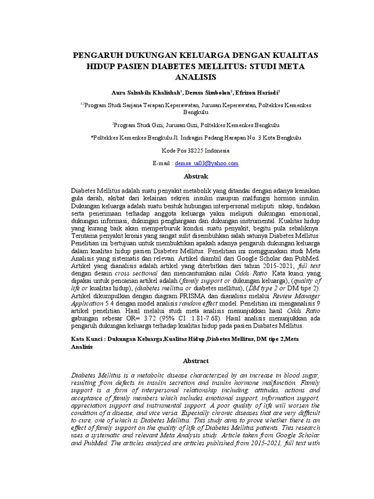Pengaruh Dukungan Keluarga Dengan Kualitas Hidup Pasien Diabetes