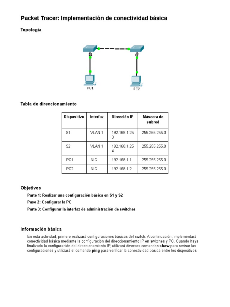 Implementación de Conectividad Básica en Packet Tracer | PDF ...
