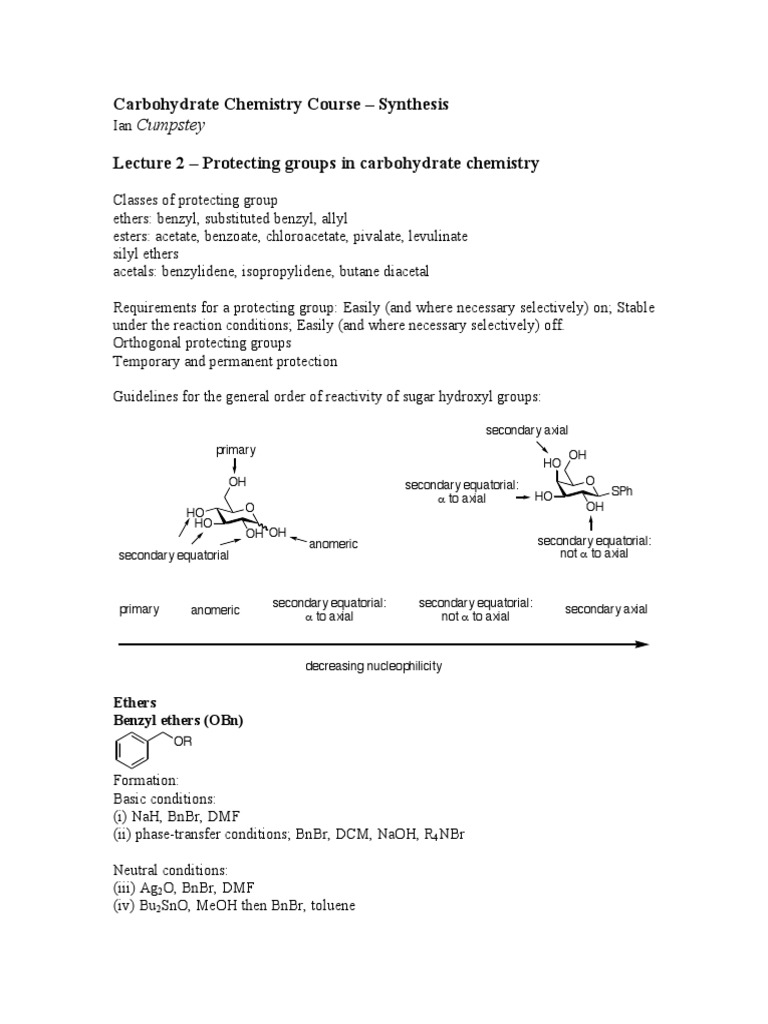 Protecting Groups in Carbohydrate Chemistry | PDF | Ether | Ester