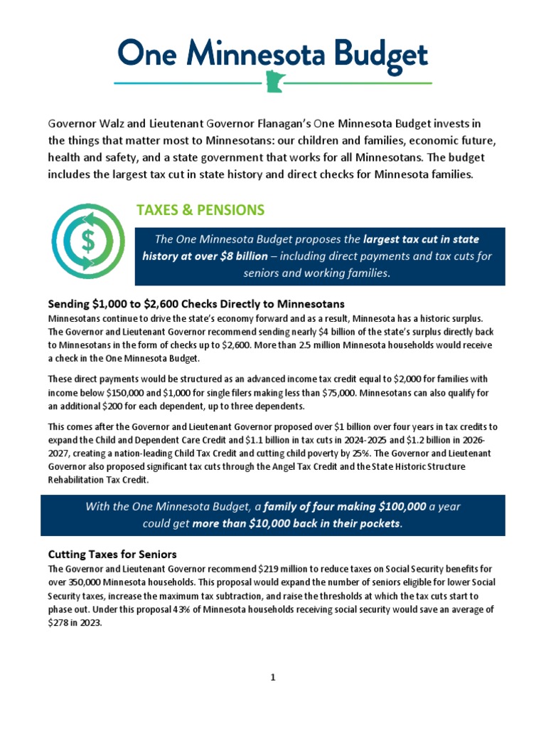2023 One Minnesota Budget Fact Sheet PDF Cost Of Living Taxes