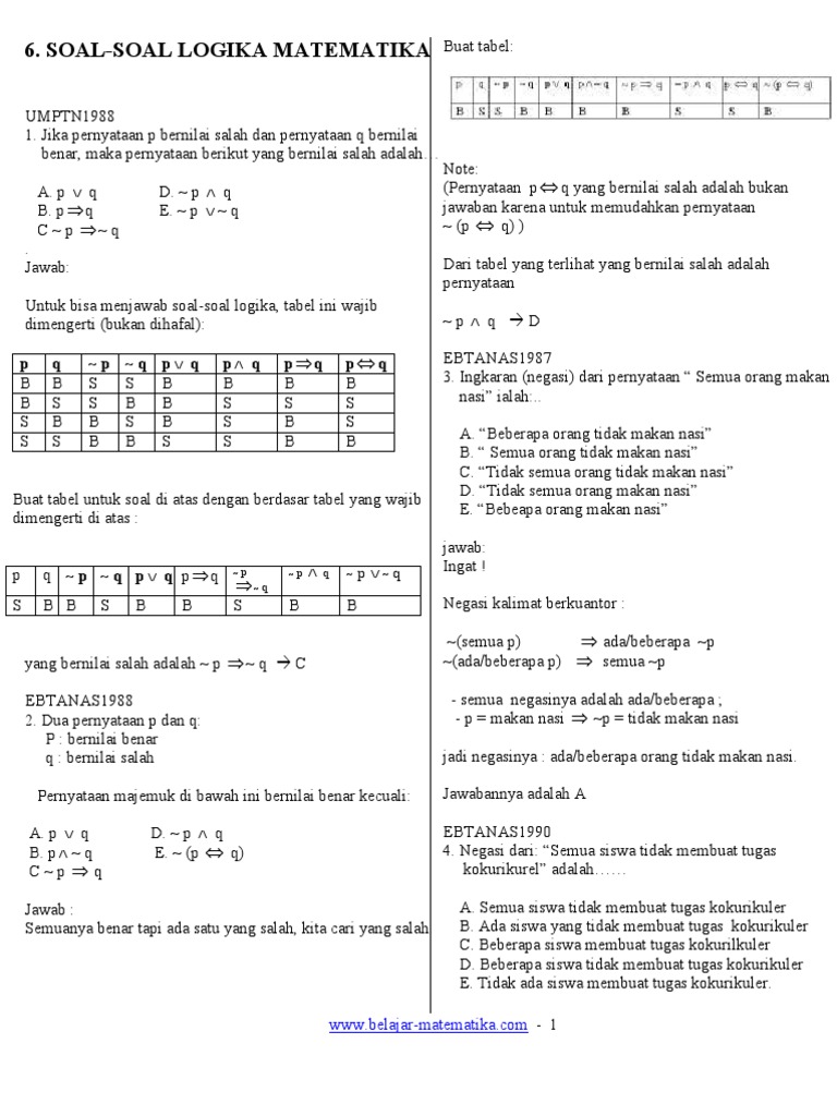 6 Soal Soal Logika Matematika