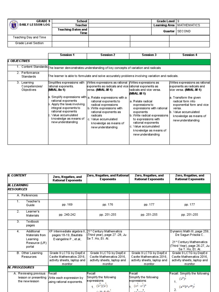 Rational Exponents and Radicals Lesson Plan | PDF | Exponentiation ...