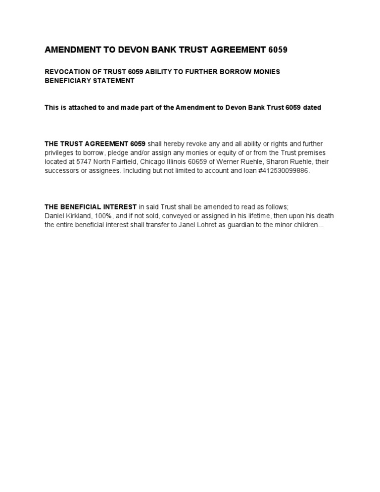 Devon Bank Trust Agreement Amendment | PDF
