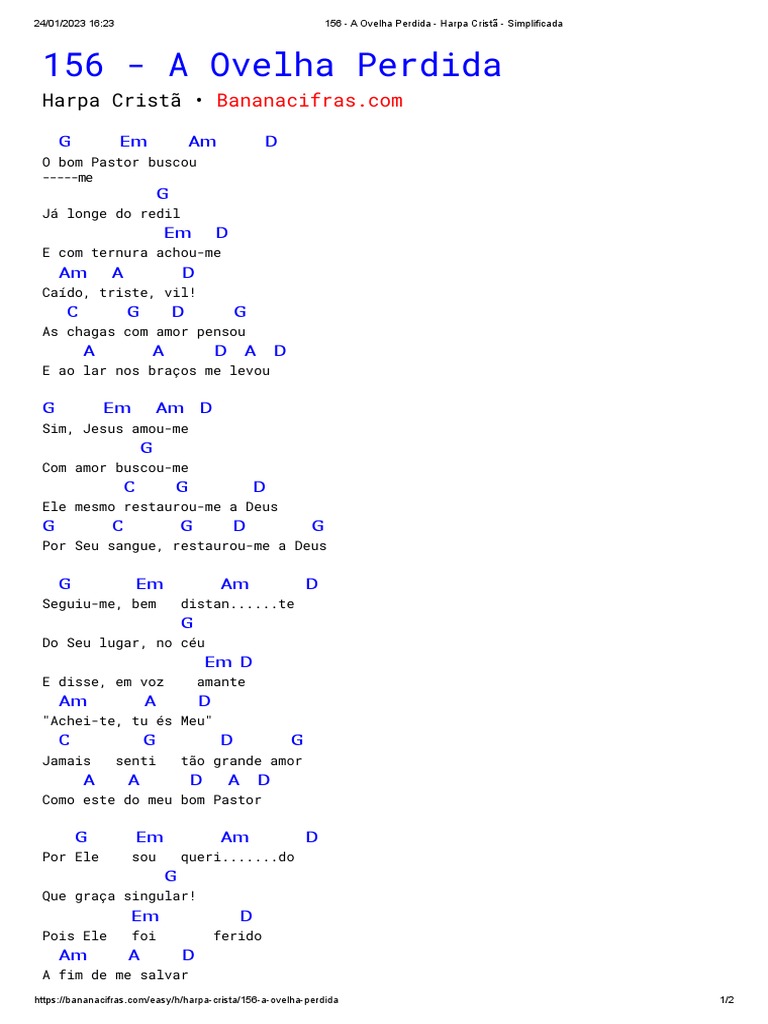 156 - A Ovelha Perdida - Harpa Cristã - Simplificada | PDF