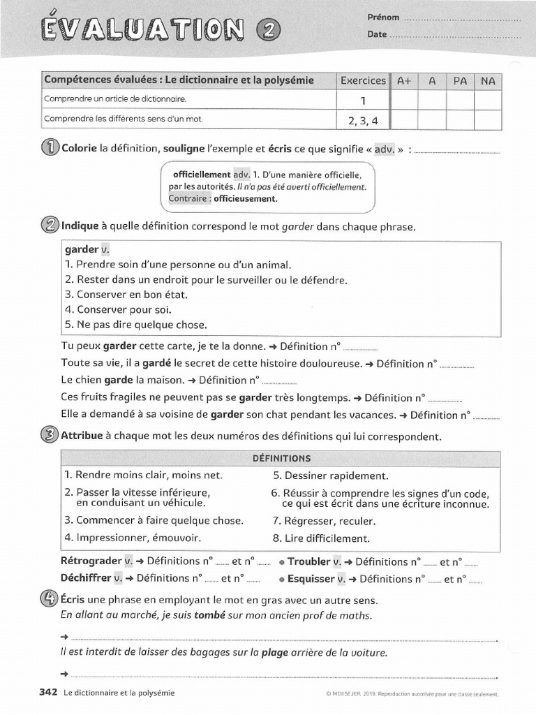 Les Différents Sens D un Mot Ce2 Exercices Pdf Évaluation Dictionnaire Et Polysémie | PDF