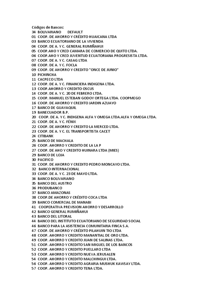 Códigos de Bancos SAT BOLIVARIANO PDF