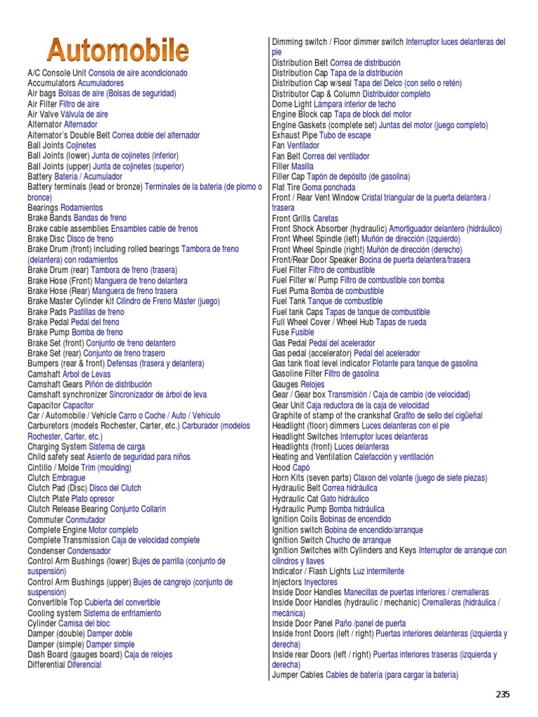 Automobile English SP Glossary | PDF | Eje | Embrague