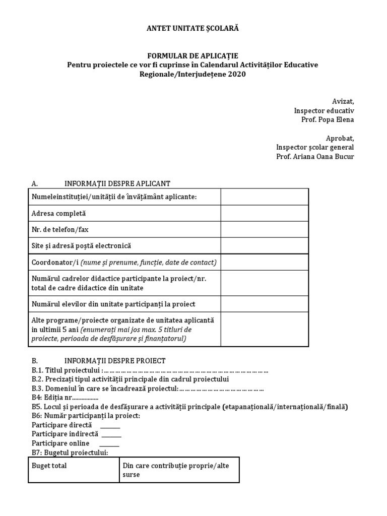 Formular de Aplicaţie Caeri 2020 | PDF