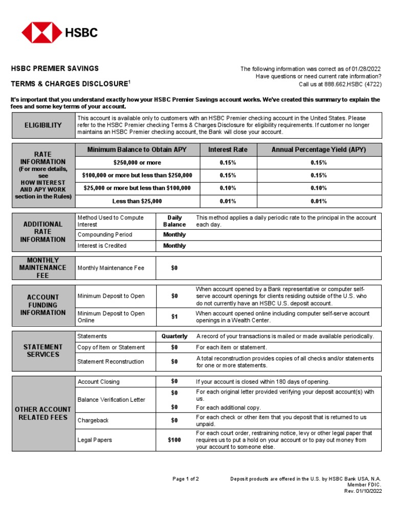 HSBC Premier Savings Terms, Rates, Fees and Eligibility for HSBC's