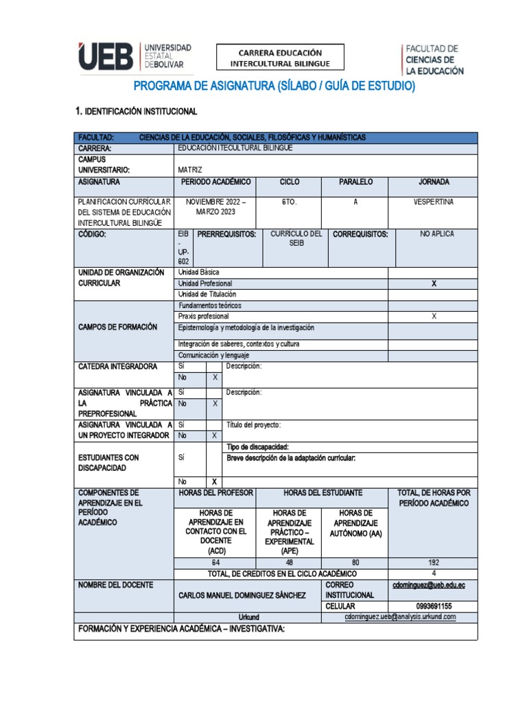 Planificación Curricular EIB: Guía de Estudio | PDF | Plan de estudios ...