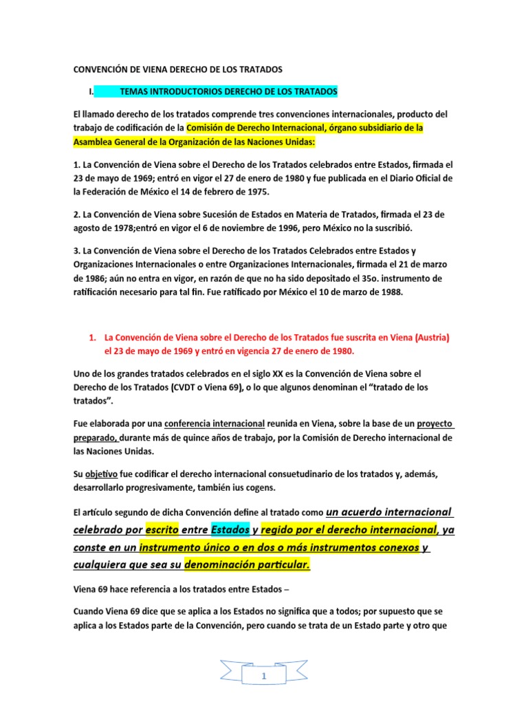 Derecho de los Tratados en Viena 1969 | PDF | Tratado | Convenio ...