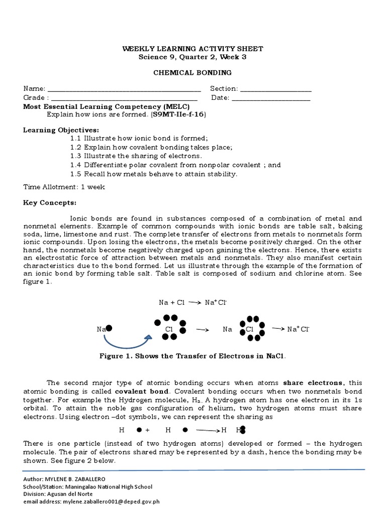 Science 9 Wlas QTR 2 Week 3 Validated | PDF | Chemical Bond | Chemical ...