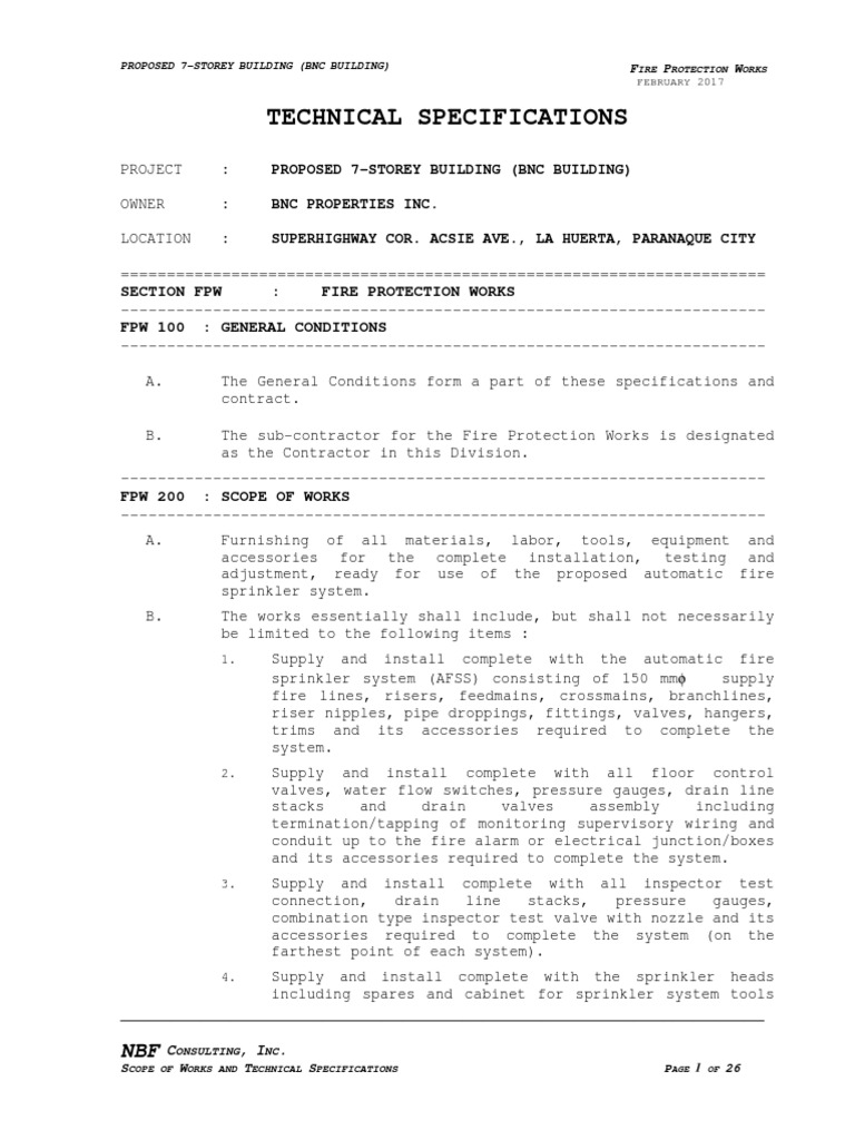 BNC Technical Specifications - FPW | PDF