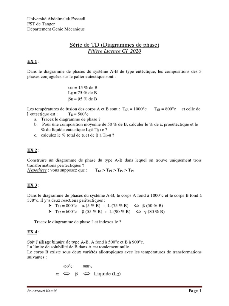 TD Diagrammes de Phase A-B | PDF | Alliage | Thermodynamique