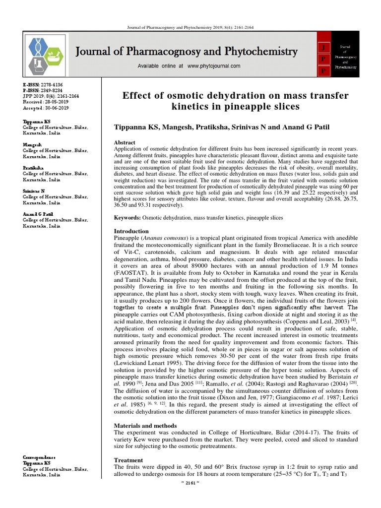 Osmotic Dehydration of Pineapple Slices | PDF | Fructose | Sucrose