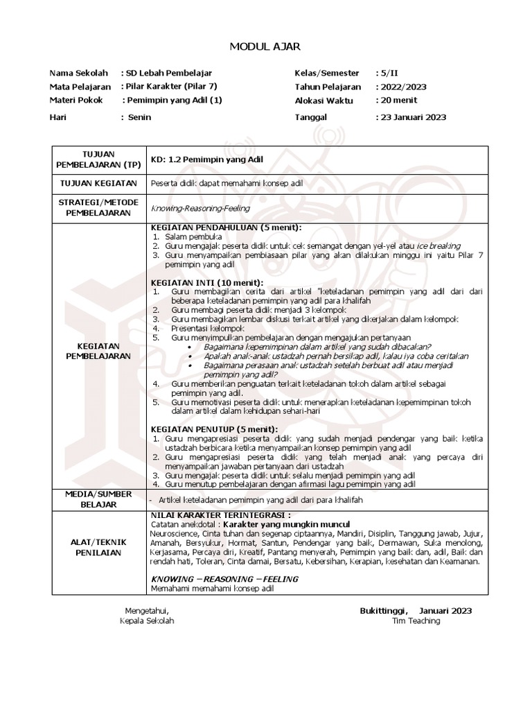 Modul Ajar: Pemimpin yang Adil SD 5 | PDF