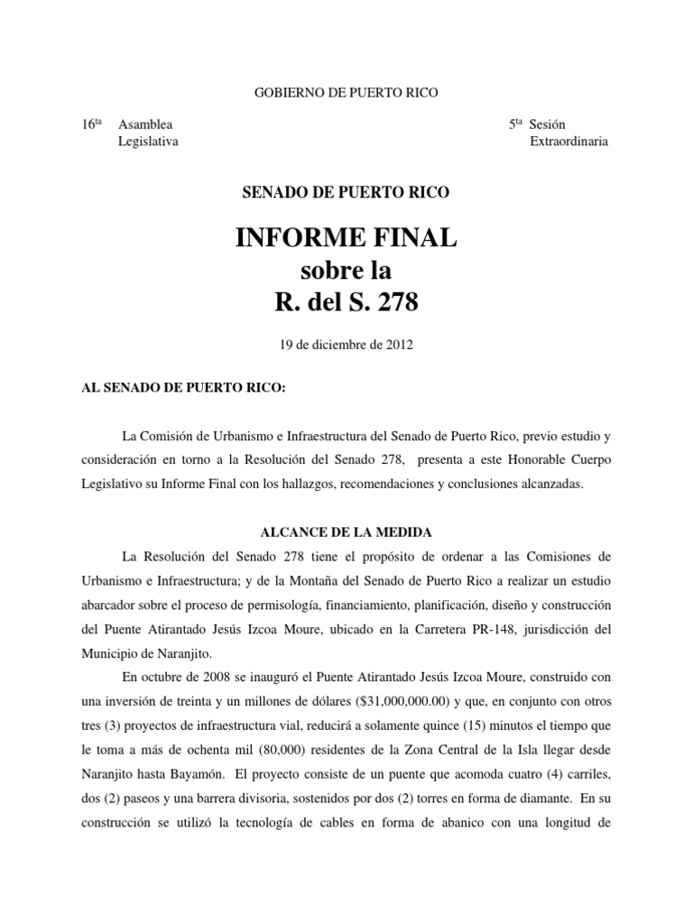 Informe Puente Atirantado Naranjito | PDF | Puerto Rico