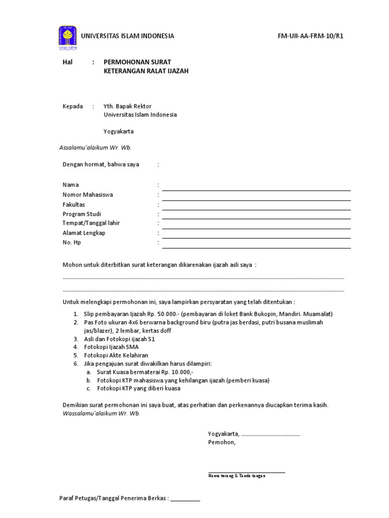 Permohonan Surat Keterangan Ralat Ijazah | PDF