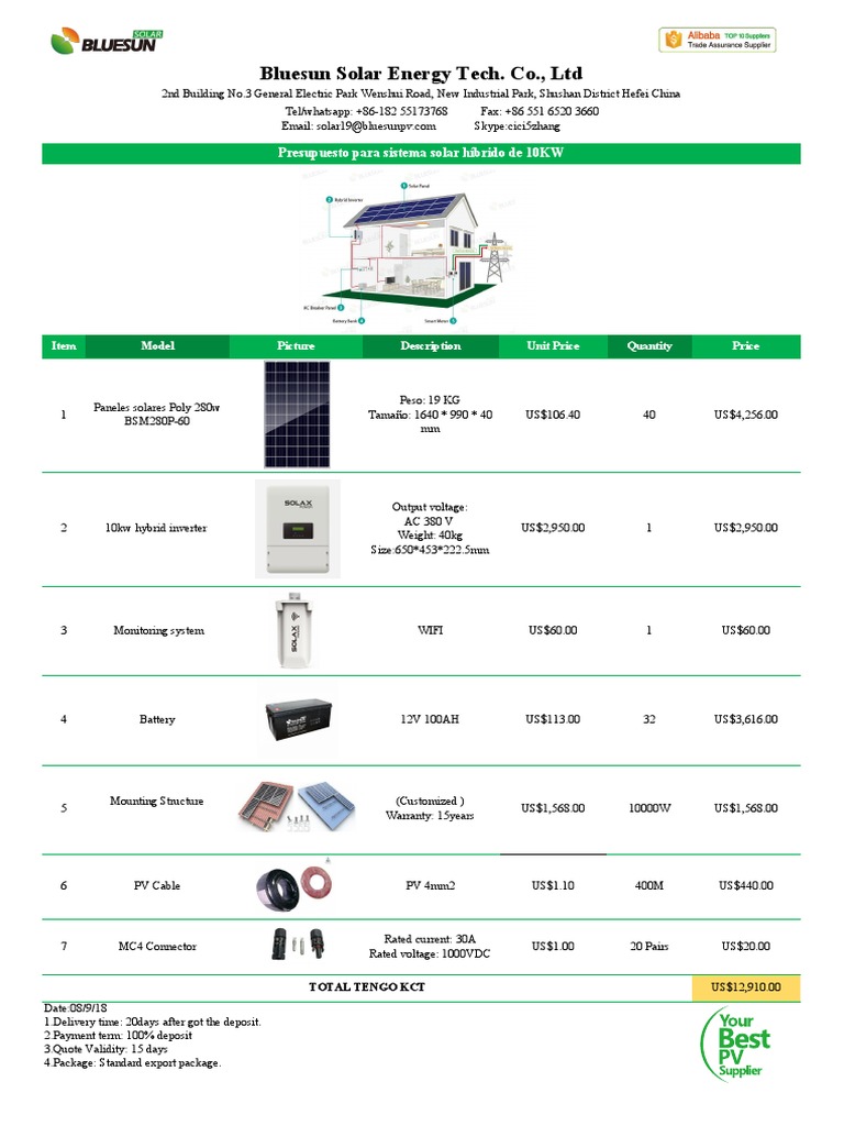 10kW Solar System Quotation | PDF | Sustainable Energy | Electrical ...