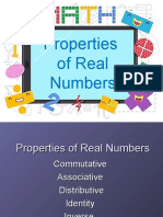 Essential properties of real numbers including commutativity, associativity, distributivity and more