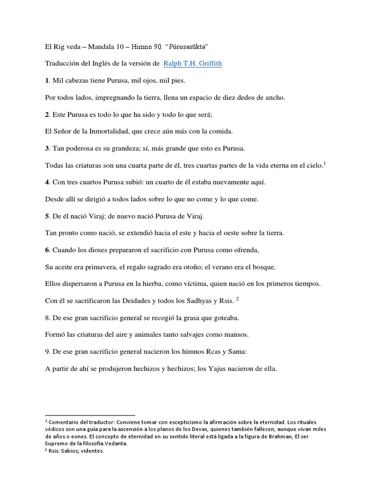 El Mito de Purusha en el Rig Veda | PDF | brahmán | Creencia religiosa ...