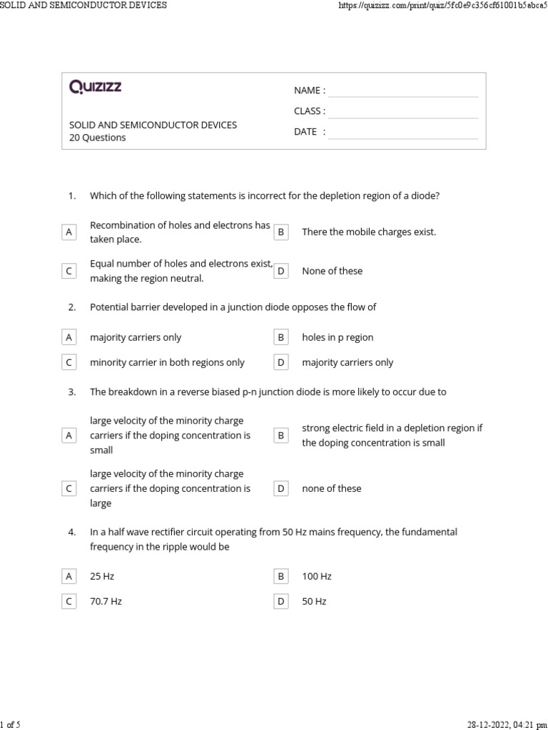 Solid And Semiconductor Devices Pdf P N Junction Semiconductors