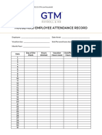 Household Employee Attendance Record