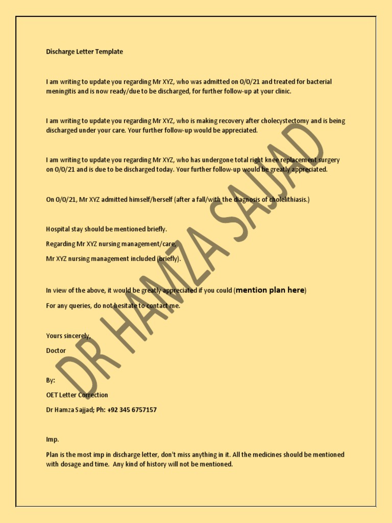 Discharge Letter Template 11 PDF