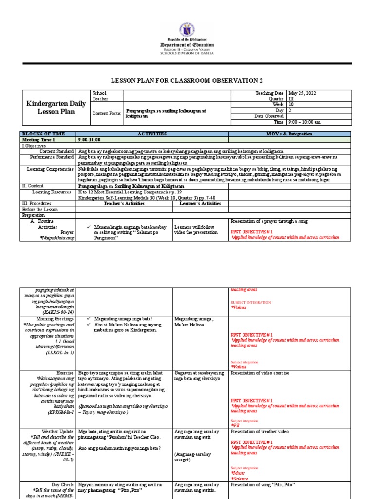 Kindergarten Daily Lesson Plan COT 2 May 21 2021 PDF