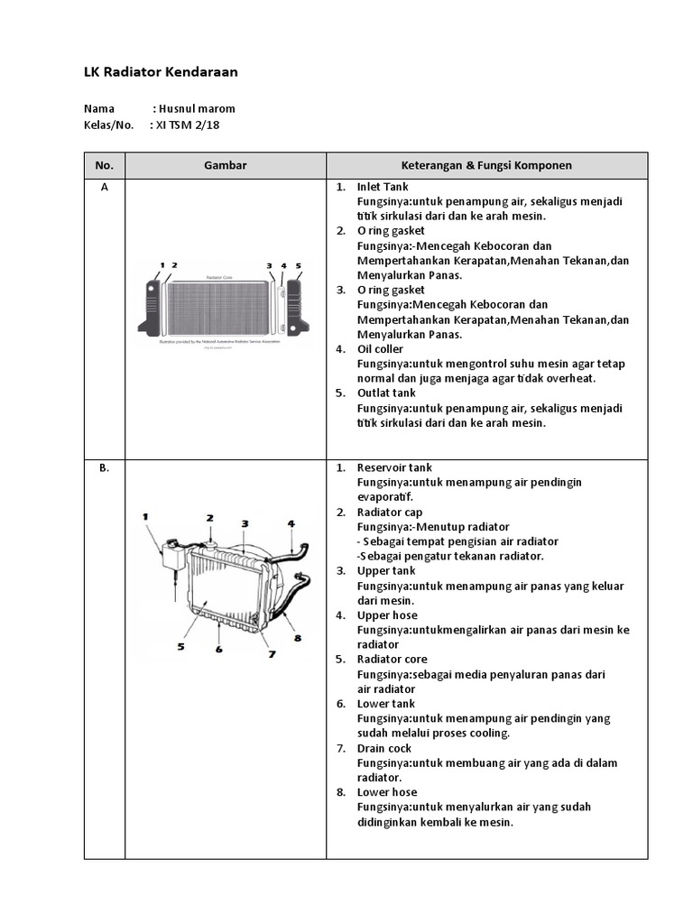 Fungsi Utama Komponen Radiator | PDF