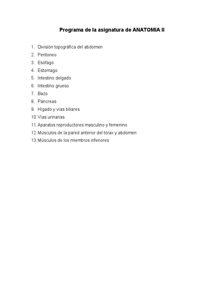 Programa De La Asignatura De Anatomia Ii Pdf