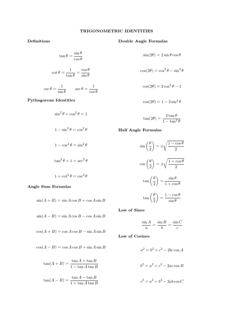 Trig Identities PDF Trigonometric Functions Mechanics