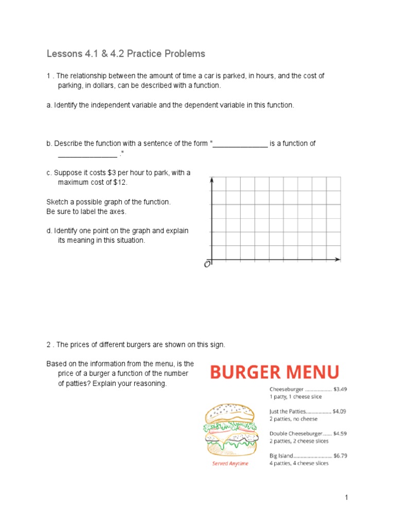 Algebra1 4 1&2 Lesson Curated Practice Problem Set | PDF | Function ...