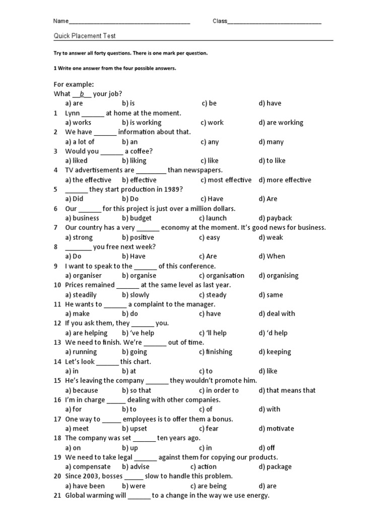 Quick Placement Test Download Free Pdf Economies
