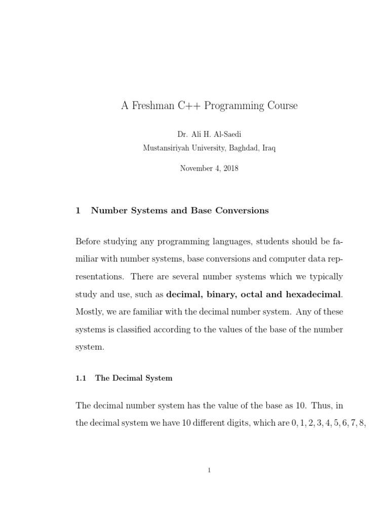 A Freshman C++ Programming Course: Dr. Ali H. Al-Saedi Mustansiriyah ...