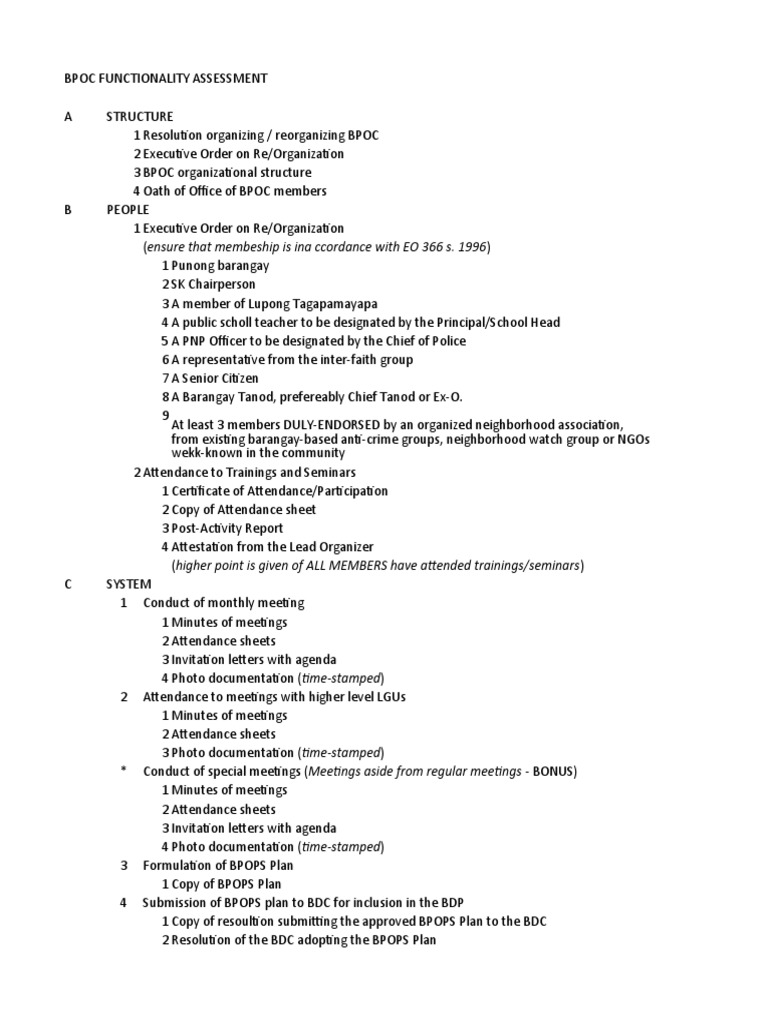 BPOC Functionality Assessment Overview | PDF | Justice | Crime & Violence