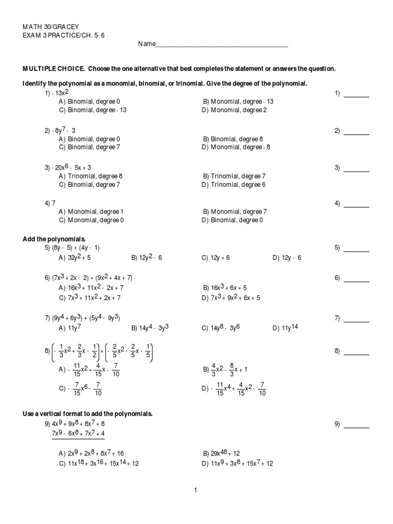 Polynomial Operations and Properties | PDF | Equations | Mathematics