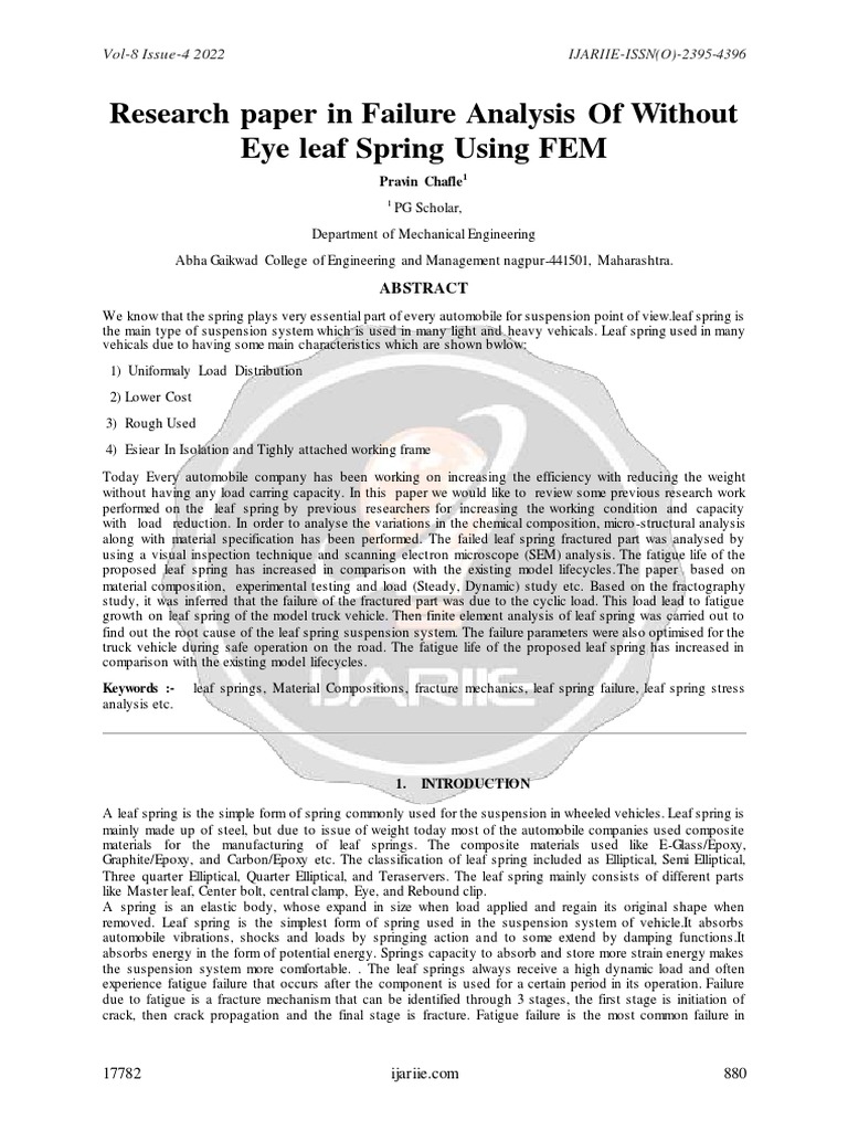 Research Paper in Failure Analysis of Without Eye Leaf Spring Using FEM