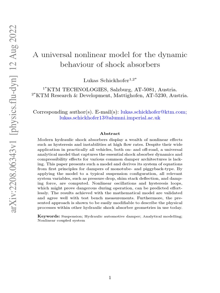 Shock Absorber Dynamic Behaviour | PDF | Fluid Dynamics | Reynolds Number
