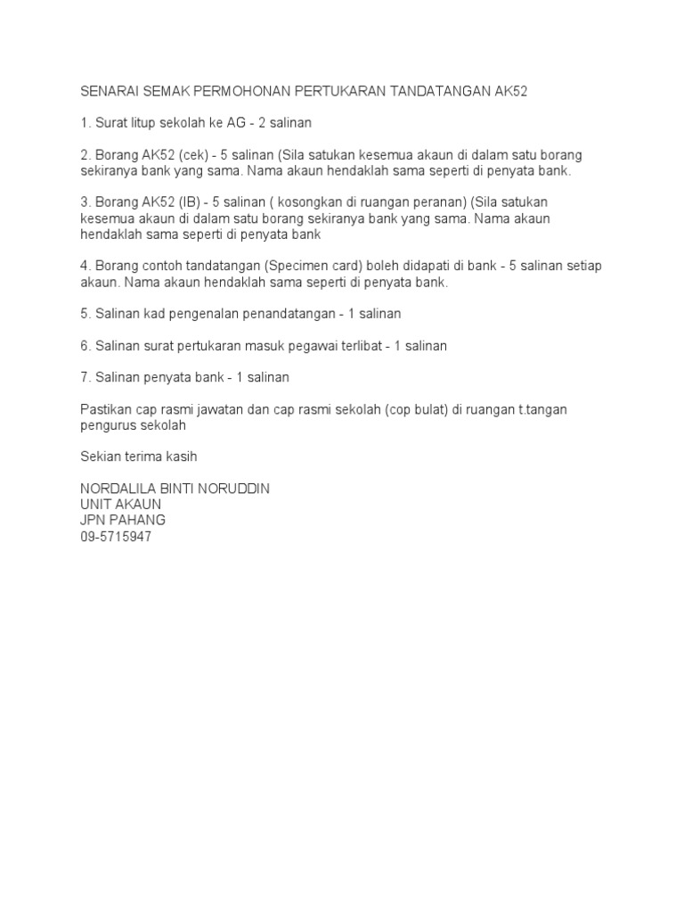 Senarai Semak Pertukaran Tandatangan | PDF