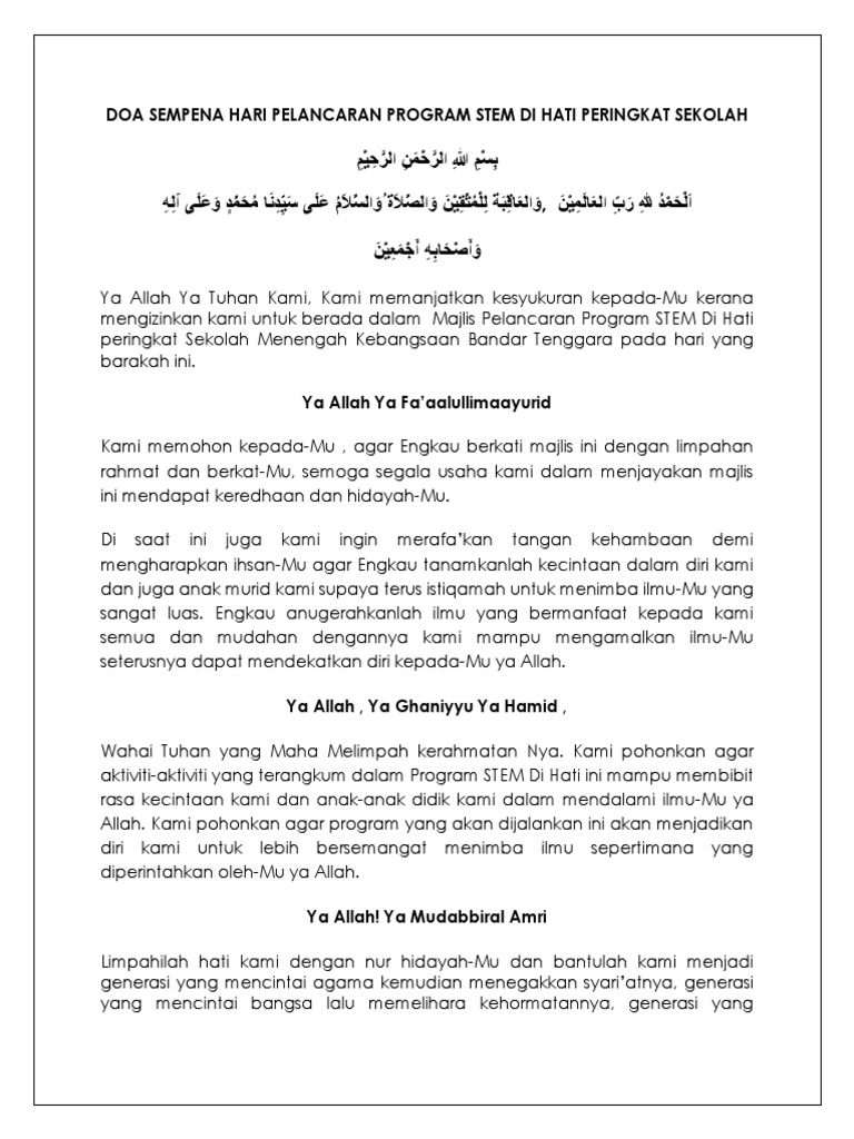 Doa Pelancaran Program STEM Sekolah | PDF
