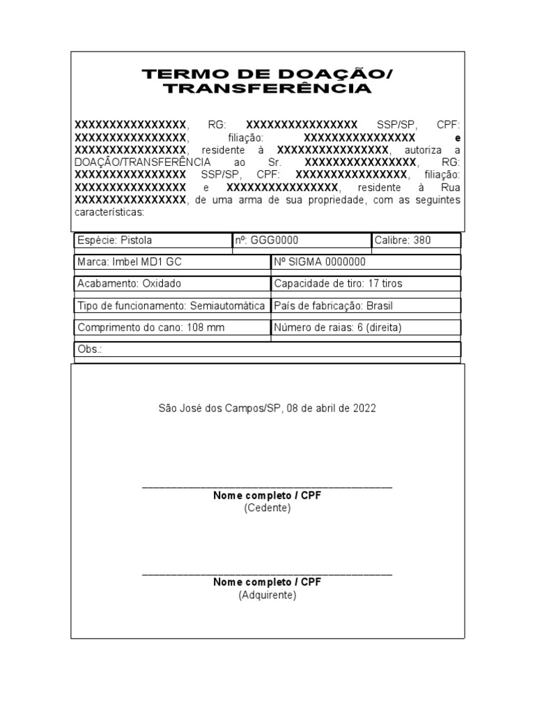 TERMO DE DOACAO-TRANSFERENCIA (Modelo) | PDF