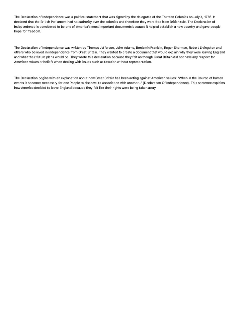 thesis statement declaration of independence