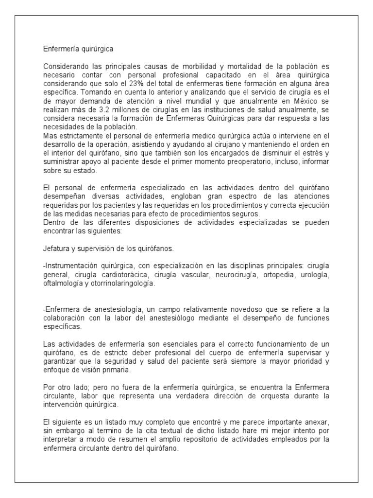 Enfermería Quirúrgica Pdf Anestesia Cirugía