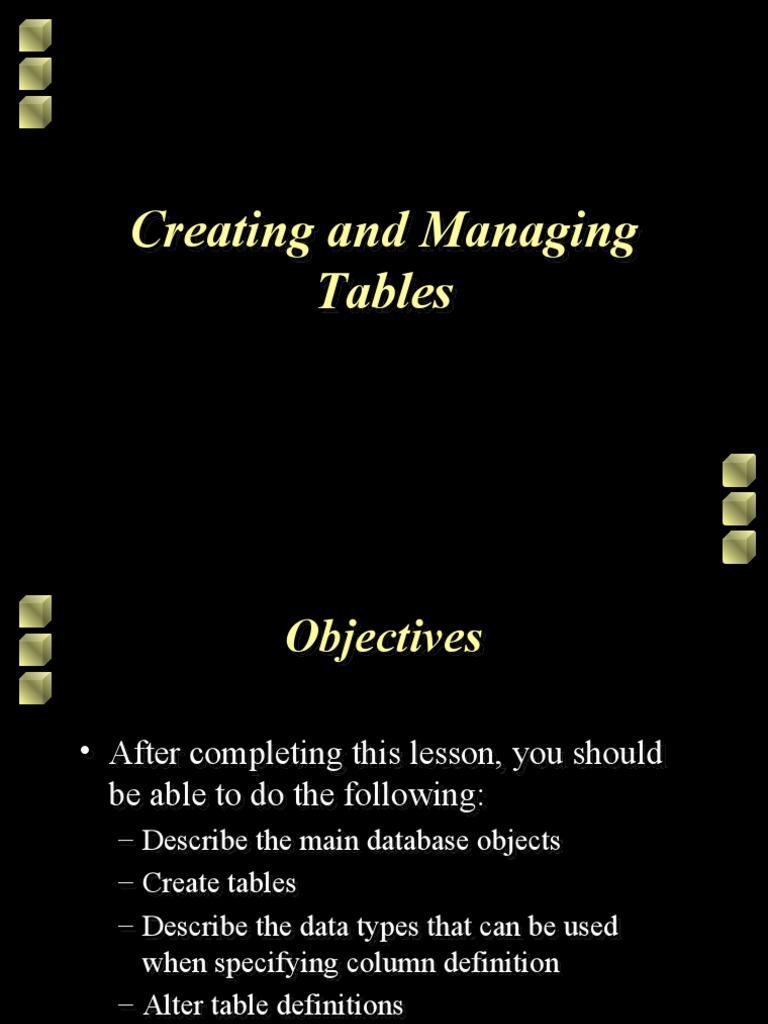 Creating and managing tables pdf table database data management