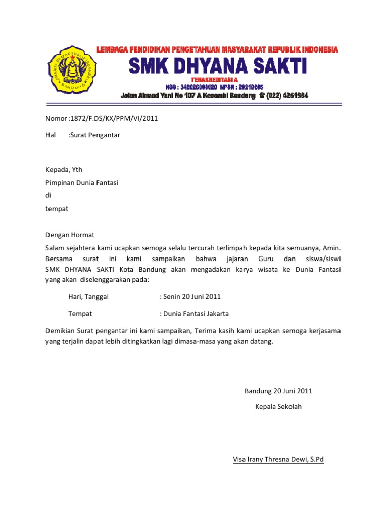 Download 73+ Contoh Surat Surat Izin Karya Wisata Sekolah Terbaik Gratis
