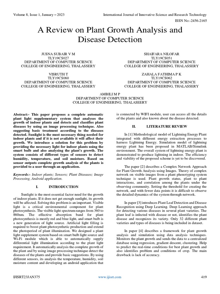 Plant Growth and Disease Detection System | PDF | Plants | Deep Learning